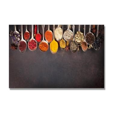 Imagem de NHLDZYH Arte de parede em tela colorida para especiarias e colher de tempero | Decoração de cozinha vintage | Arte moderna para casa e sala de jantar. B05. Tela somente 80 x 120 cm - 31,5 x 47,3 pol