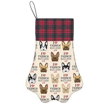 Imagem de SKKNT Meias de Natal com estampa de cachorro francês, animais de estimação, decoração de Natal, cães, gatos, árvore, presente conveniente