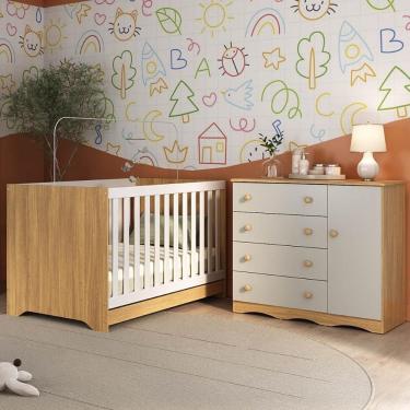 Imagem de Berço Americano 3 Em 1 Com Cômoda 1 Porta 4 Gavetas Realeza Multimóveis MP4685 Madeirado-off White