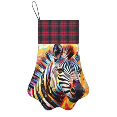 Imagem de SKKNT Meias de Natal com estampa de zebra abstrata, animais de estimação, decoração de Natal, cães, gatos, árvores, doces, presente, conveniente