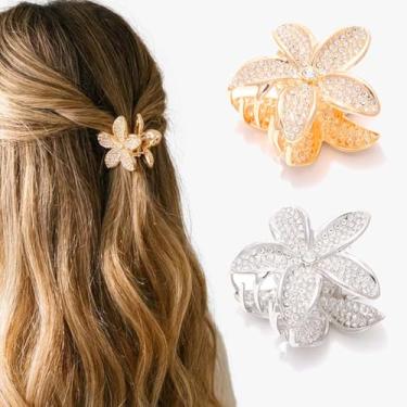 Imagem de Pecieco Grampos de cabelo de flor de strass para mulheres, mini acessórios de cabelo de metal forte para casamento ou uso diário (ouro e prata, pacote com 2)