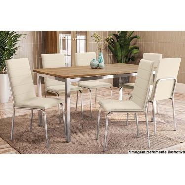 Imagem de Mesa De Sala Jantar Reno C- Tampo Madeira 160cm + 6 Cadeiras Amsterdã Cromada - Assento Nude 16 - Kappesberg