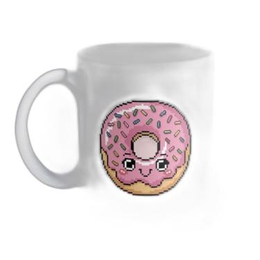 Imagem de Caneca Xícara de Café Porcelana 300ml Com Rosquinha Fofa Em Pixel Art