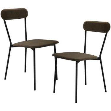Imagem de Kit 02 Cadeiras Estofada Para Sala De Jantar Liora Preto C01 Veludo Ma