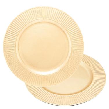 Imagem de Jogo 2 Sousplat De Mesa Redondo Primer Dourado Plástico Lyor 33cm