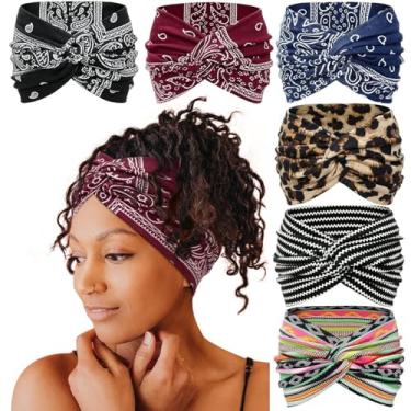 Imagem de Pacote com 5 faixas de cabelo largas para mulheres – Acessórios de cabelo turbante torcido, grande, estilo boho