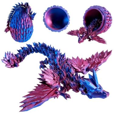 Imagem de Dragão impresso em 3D, dragão articulado impresso em 3D com ovo de dragão, brinquedo fidget de dragão de cristal flexível, ovos de dragão 3D com dragão dentro, brinquedos de dragão articulados 3D para