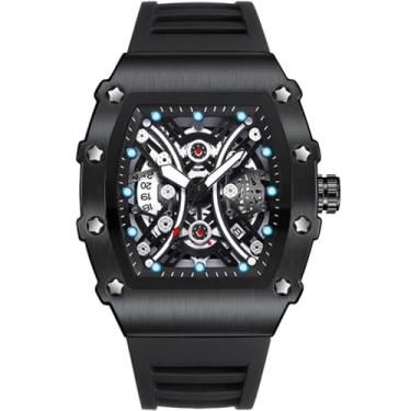 Imagem de YOOTEN Relógio masculino luminoso Tonneau Quartz Watch, Marca preto-azul