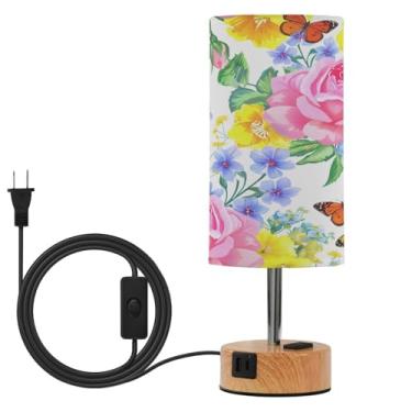 Imagem de Wassud Abajur de mesa de cabeceira com estampa floral de borboletas com 3 temperaturas de cor, luminária de mesa moderna com forro de sombra para suporte noturno para sala de estar, quarto, escritório
