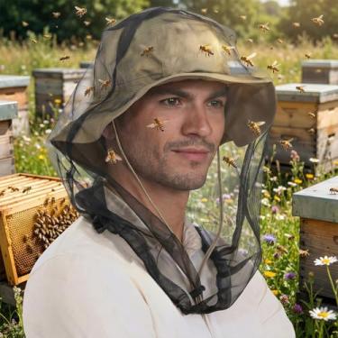 Imagem de Mosquiteiro com cordão, malha de cabeça de mosquito para caminhadas e atividades ao ar livre, rede de malha para pescoço e rosto para homens e mulheres