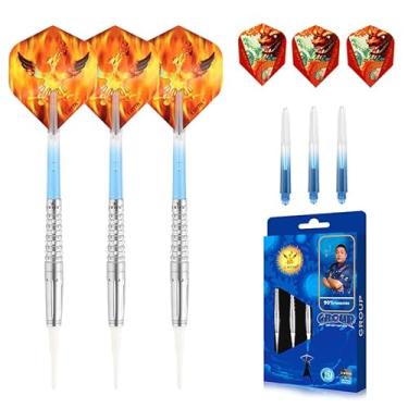 Imagem de EMYTH Hu Jun colabora dardos profissionais de aço de tungstênio, 90% barril de tungstênio, 18 g, 20 g, pesos de 22 g, pontas macias prateadas, projetadas com precisão para alvos eletrônicos, conjunto