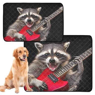 Imagem de Raccoon Guitar Rock Engraçado Lavável Almofada para Cachorro Pet Pad Reutilizável Impermeável Tapete para Cachorro Filhote de Parto Absorvente, Médio + Grande, Conjunto de 2