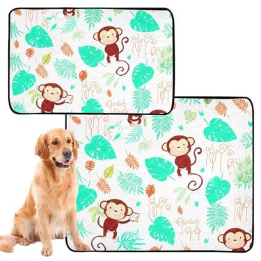 Imagem de Almofadas laváveis para xixi para cães, reutilizáveis, fofas, folhas de macacos, brancas, absorventes à prova d'água, tapete de cercadinho para cães, médio + grande, conjunto de 2