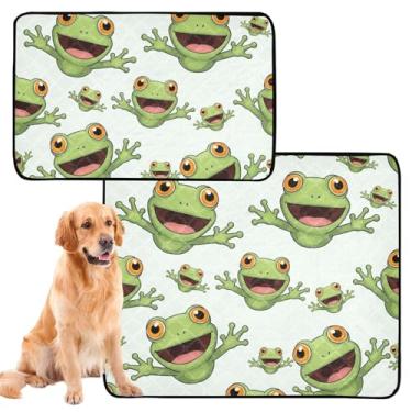 Imagem de TSENQUE Almofadas de xixi laváveis para cães com desenho fofo de sapos verdes brancos para animais de estimação almofada de xixi para gatos à prova d'água tapete de gaiola de cachorro fofo absorvente
