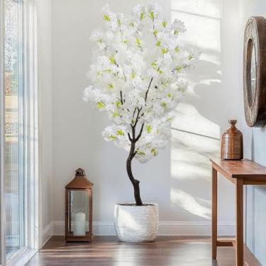 Imagem de Flor de cerejeira artificial, flor branca, árvore de cerejeira interna, árvore de cerejeira, 1,8 m, presente para decoração de quarto