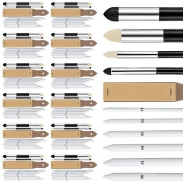 Imagem de Fulmoon 10 kits de mistura de desenho incluem 60 tocos de mistura e 20 ferramentas de esponja, 10 materiais de arte de desenho de ponteiro de lixa para artistas, iniciantes, esboços a lápis de carvão