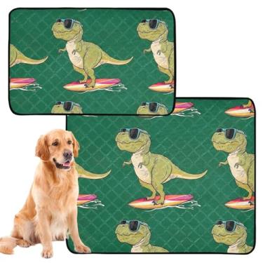 Imagem de TSENQUE Almofadas de xixi laváveis para cães de estimação, dinossauro, engraçado, verde, tapete extra grande, impermeável, cercadinho absorvente para filhotes, pequeno x pacote com 3