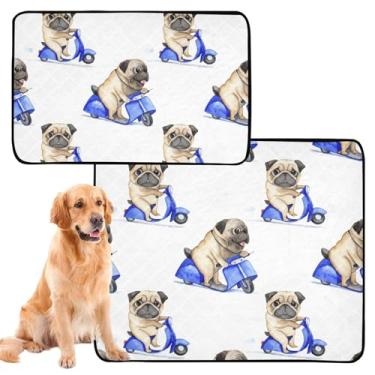 Imagem de Pug, patinete de equitação, branco, reutilizável, tapete de xixi, lavável para animais de estimação, à prova d'água, antiderrapante, à prova de vazamento, médio + grande, conjunto de 2