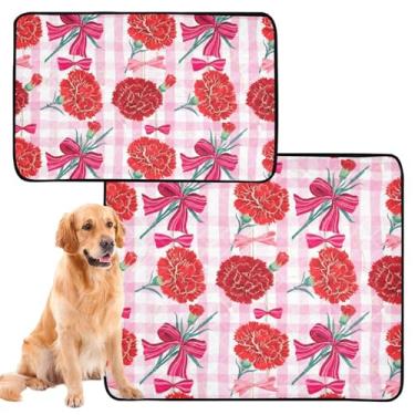 Imagem de Almofadas laváveis para xixi para cães, cravos vermelhos, floral, rosa, dia dos namorados, reutilizável, almofada de xixi, à prova d'água, tapete de gaiola de cachorro fofo absorvente almofadas de