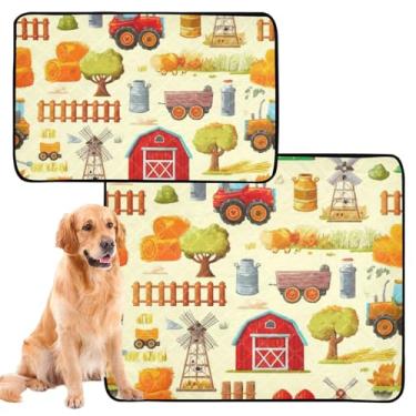 Imagem de Tapete colorido da Farm Life, bege, lavável, para cães, tapete de xixi para gatos, impermeável, tapete de gaiola de cachorro fofo absorvente para cães, médio + grande, conjunto de 2