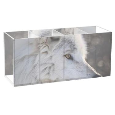 Imagem de TSENQUE Lindo porta-lápis de mesa com estampa de lobo branco acrílico organizador de copos, marcador artístico, decoração de mesa, acessórios de escritório