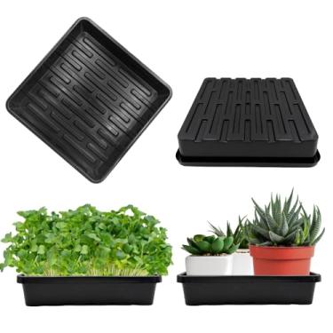 Imagem de ILITING 1010 bandejas de cultivo, pacote com 10 bandejas de sementes resistentes 25,4 x 25,4 cm sem orifícios de drenagem para mudas, microgreens, grama de trigo, forragem e hidroponia, preto