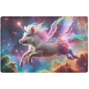 Imagem de TSENQUE Tapete personalizado unicórnio porco fantasia universo outono tapete engraçado outono exterior decoração de varanda tapetes de porta engraçados fora antiderrapante 81 x 50 centímetros