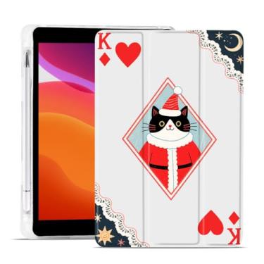 Imagem de MAYCARI Capa de Natal para iPad A16 de 11 polegadas 2025 com suporte para lápis, capa protetora traseira de TPU macio com desenho de cartas de baralho original para iPad 10ª geração, capa fina
