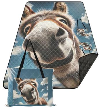Imagem de TSENQUE Manta de praia com estampa de burro fofa, impermeável, à prova de areia, dobrável, cobertor de piquenique para uso ao ar livre para grama 299,7 cm x 203,2 cm