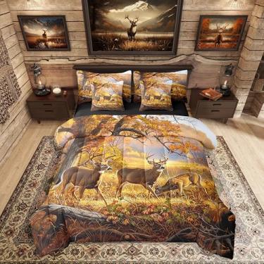 Imagem de Erosebridal Conjunto de cama rústica de veado em uma bolsa de campo, floresta, 7 peças, tamanho king, para meninos, adolescentes, homens, casa de fazenda, rústico, com lençol de cama com lençol de