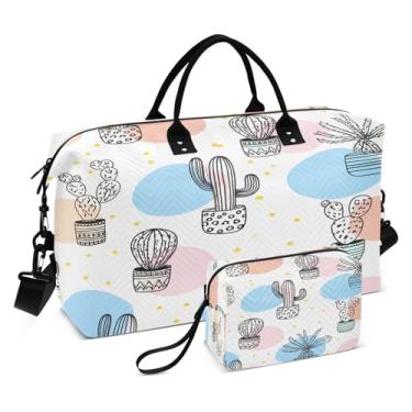 Imagem de CEBUGI Bolsa feminina acolchoada com estampa de cacto, grande, bolsa de viagem de fim de semana, bolsas hospitalares para trabalho de parto e parto