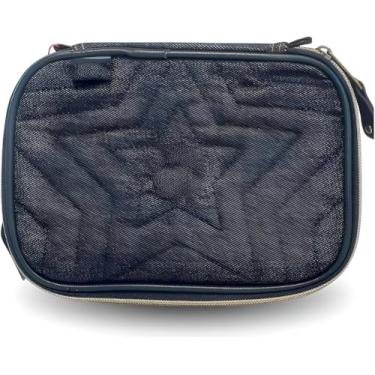 Imagem de Estojo Escolar Box Grande em Jeans • Capacidade para até 100 Lápis • 2 Compartimentos com Zíper • Resistente e Moderno para Escola, Faculdade e Escritório