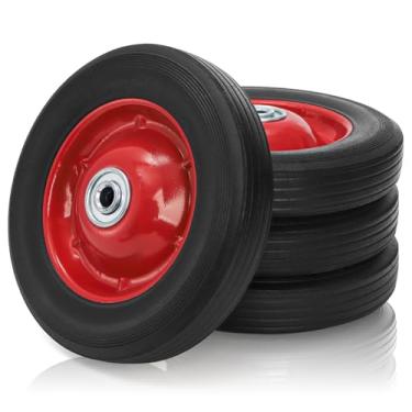 Imagem de Acshio Pacote com 4 pneus de borracha sólida, rodas de substituição de caminhão de mão planas de 20 cm com furo de eixo de furo de 1/2 polegada, pneus de substituição de carrinhos de jardim