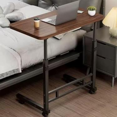 Imagem de Mesa Notebook Rodinhas Altura Ajustavel Home Office Multifuncional Computador Escrivaninha Sala Mesa，Ateral para Sofá，Portatil ，Ajustavel(Marrom com preto)
