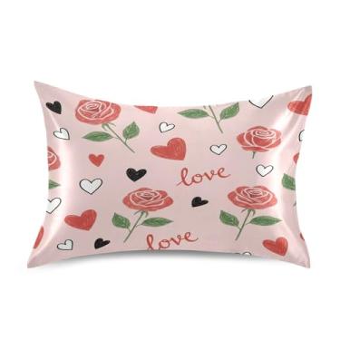 Imagem de Blueangle Fronha de cetim refrescante para cabelo e pele, capa de almofada de rosas dos namorados, tamanho padrão 51 x 66 cm com fecho de envelope (898)