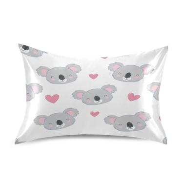 Imagem de Blueangle Fronha de cetim refrescante para cabelo e pele, capa de almofada de coala dos namorados, tamanho Queen 51 x 76 cm com fecho de envelope (827)