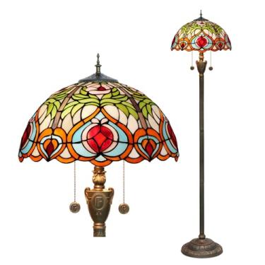 Imagem de Luminária de chão estilo Tiffany [2 lâmpadas][40,6 cm L x 157,5 cm A] Luminária decorativa para casa, estilo barroco com vitrais antigos, ideal para leitura em sala de estar, quarto, corredo