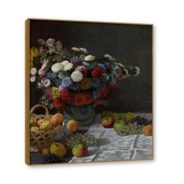 Imagem de NHLDZYH Moldura de teca. Impressão de flores vintage rústica, arte de parede em tela emoldurada floral clássica, decoração de cozinha de fazenda, pronto para pendurar. B11. 30 x 36 cm