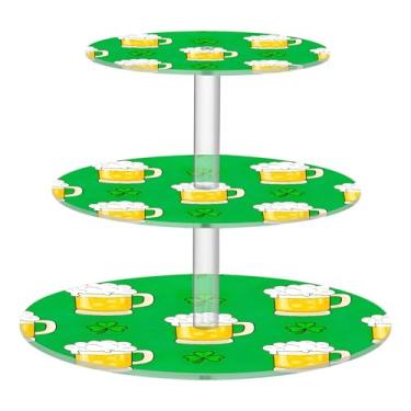 Imagem de Tea Party Suporte de cupcake redondo de 3 camadas de St Patrick, copo de acrílico verde cerveja, torre de bolo, suporte de aniversário, casamento, bandejas de servir, mesa de doces, suporte para