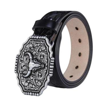 Imagem de Cinto Masculino De Couro Genuíno Com Fivela Dourada Estilo Western Let