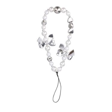 Imagem de Pulseira de berloque de telefone com contas, linda pulseira Y2K com nó de pérola para celular, cordão de pulso para carteiras, câmeras, chaveiros, mochilas, acessórios