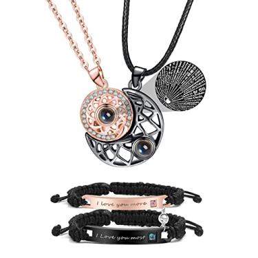Imagem de HUASAI Colar de Casal Sol e Lua, Ouro Rosa, Presente de Dia dos Namorados para Casais, Unissexo