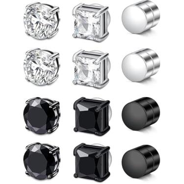 Imagem de SIISPRI Brincos magnéticos para mulheres e homens, brincos de pressão hipoalergênicos, brincos falsos, unissex, não perfurantes, zircônia cúbica, brincos de diamante, masculino Aretes de lman, Small