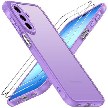 Imagem de ivoler Capa 3 em 1 para Samsung Galaxy A17 4G/5G com 2 protetores de tela de vidro temperado, [proteção de grau militar] Capa protetora de telefone fina fosca e traseira rígida [antiarranhões] - roxo