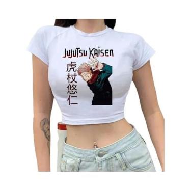 Imagem de Camiseta Gráfica Crop Top De Manga Jujutsu Kaisen Com Estampa De Gojo 