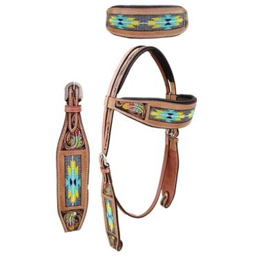 Imagem de Majestic Ally Conjunto de colarinho de peito acolchoado com bordado e design navajo feito à mão, natural (completo)