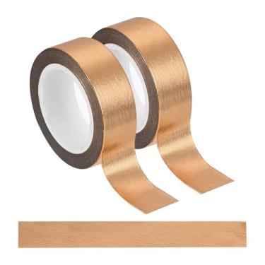 Imagem de 2 fitas de cobre Washi, fitas adesivas autoadesivas de 1,5 cm x 10 m, fita dourada decorativa de folha metálica para artesanato faça você mesmo, scrapbook, decoração de férias em casa