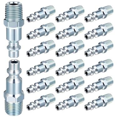 Imagem de Yaocom 20 peças de plugue de ar industrial estilo MNPT M 727 1/10.2 cm, encaixe de compressor de ar, encaixe de conexão rápida de aço compatível com acopladores industriais M-Style