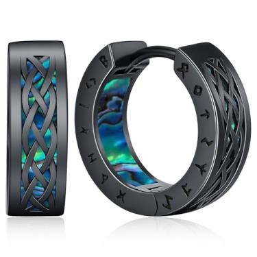Imagem de Brincos Viking nórdicos para homens e mulheres 16 mm prata esterlina 925 aço inoxidável Huggie Rune brinco de argola celta joias viking presentes brincos de argola punk resistente prata preto, one