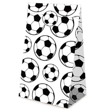 Imagem de Fowecelt Pacote com 24 sacos de presente de futebol para crianças, sacos de presente de futebol com adesivos, lembrancinhas de festa, brindes, porta-petiscos para tema esportivo, decoração de festa de